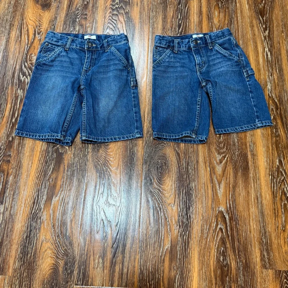 Levis Boys 6 Regular Carpenter Denim Shorts Lot of 2 Dark Wash Blue 100% Cotton